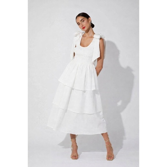 Cleobella Dresses & Skirts - Cleobella Kaiya White Smocked Tiered Midi Dress Size M Boho Cottagecore Romantic